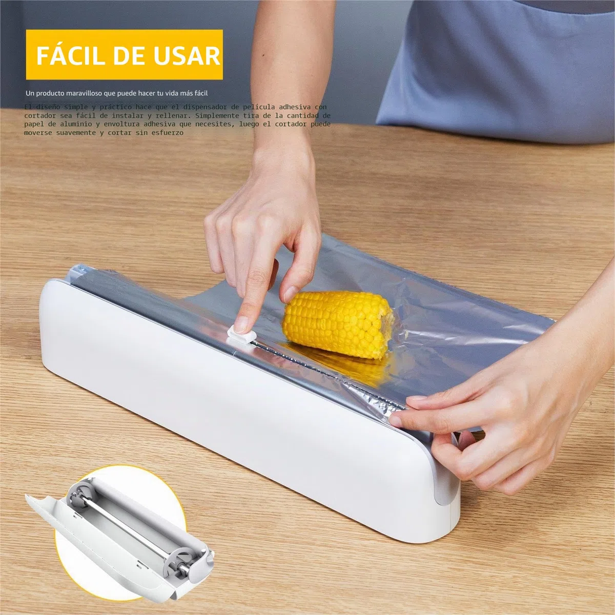 Dispensador Papel Aluminio y Film - Organizador de Papel de Aluminio y Fim de Plástico Rellenable Magnético para Cocina, Cortador de Film Transparente - Incluido 1 * 50 Metros Film, Blanco