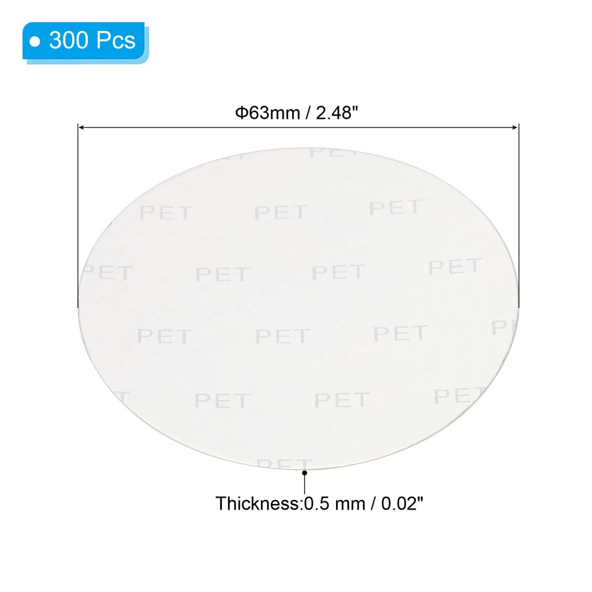 PATIKIL 63mm/2.48" Forro De Tapa De Aluminio, Paquete De 300 Resistente A Manipulación Sellador Por Inducción De Calor Forros De Sellado Para Tapa De Botella O Frasco PET