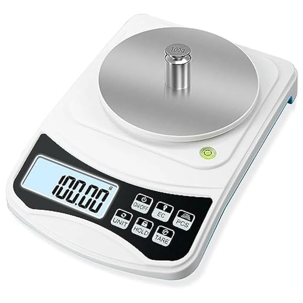 Báscula de laboratorio digital, escala de gramos, 1000 G, 0,01 GAprecisión, báscula electrónica multifunción de alta precisión con peso de 100 G, duradera y fácil de usar
