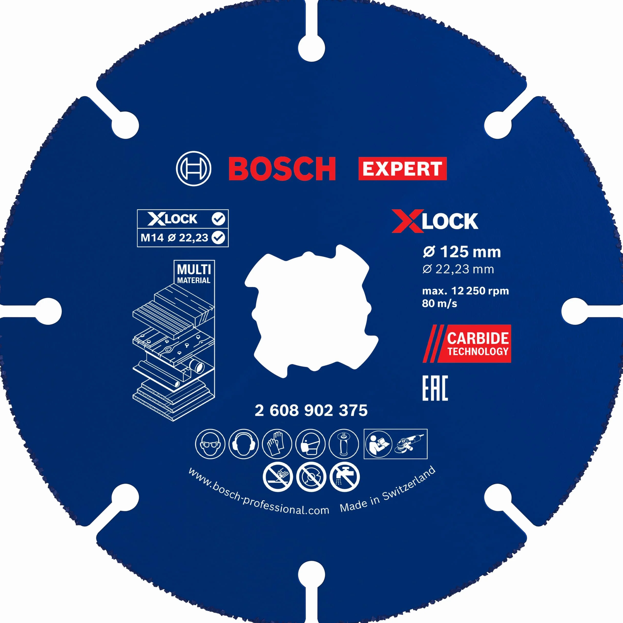 Bosch 1x Disco de corte EXPERT Carbide Multi Wheel, X-Lock (para Madera dura, Madera con clavos, Ø 125 mm, Professional Accesorios Amoladora pequeña)