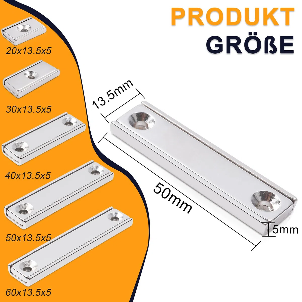 swihorab 8 unidades 50 x 13,5 x 5 mm imanes de neodimio extrafuertes, imanes fuertes imanes grandes atornillables imanes rectangulares imanes con agujero imán en recipiente industrial con tornillos