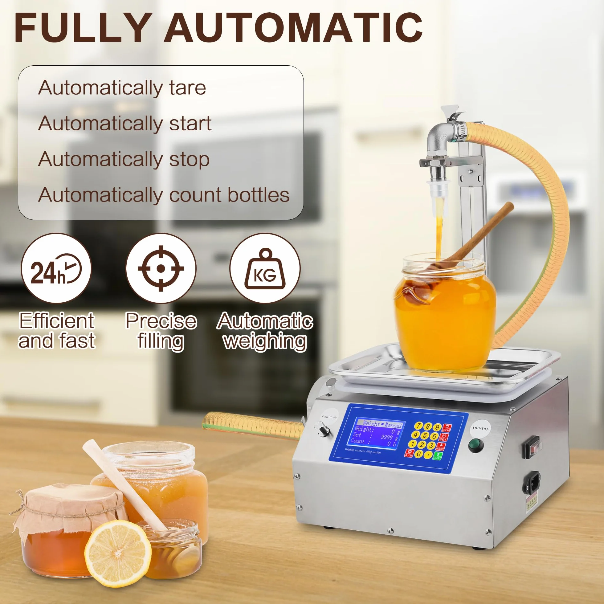 Máquina llenadora de líquidos eficiente, Máquina llenadora de botellas de 20ml-10000ml, Máquina llenadora de pesaje con bomba peristáltica para líquido viscoso de mermelada de miel