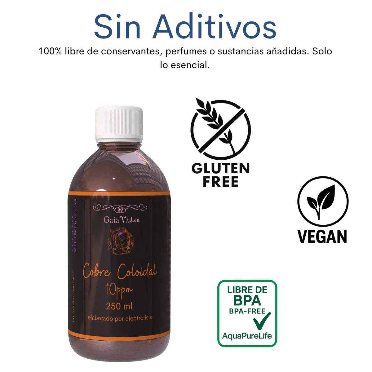 Cobre Coloidal 250 ml | Solución Coloidal de 10 ppm con Nanopartículas de Alta Pureza | Envase Ámbar Protector