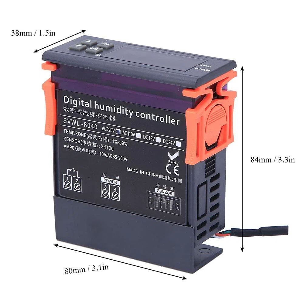 DEWIN Control De Humedad, Controlador De Humedad Digital 220V Rango de Controladores de Control Digital De Humedad Del Aire 1-99% De Humedad Relativa Tipo HM-40