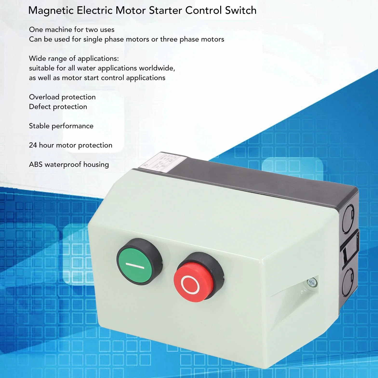 Arrancador Magnético, IP55 Caja Impermeable ABS Protección contra Sobrecarga de Motores Trifásicos Monofásicos Control de Motor de Arranque Magnético Protección contra Defectos Interruptor Magnético