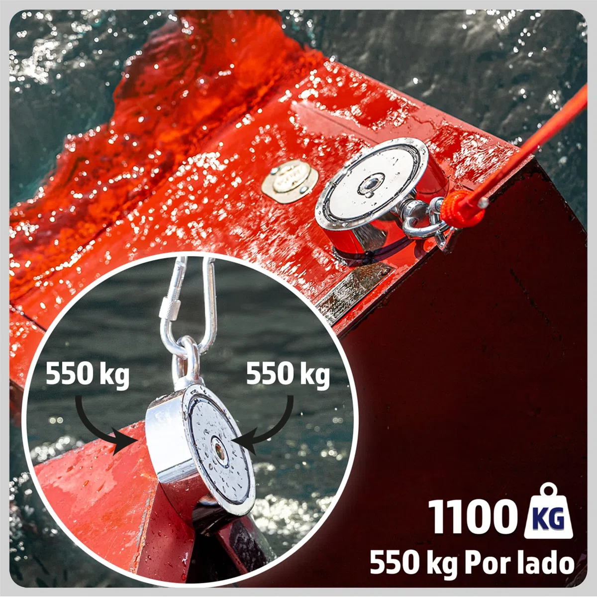 MAGFISHION Juego de Pesca Magnética - Fuerza de Atracción 1100KG (2500lb) - Ø116mm - Imanes Neodimio Potentes con Cuerda (20M) & Guantes- Iman de Neodimio