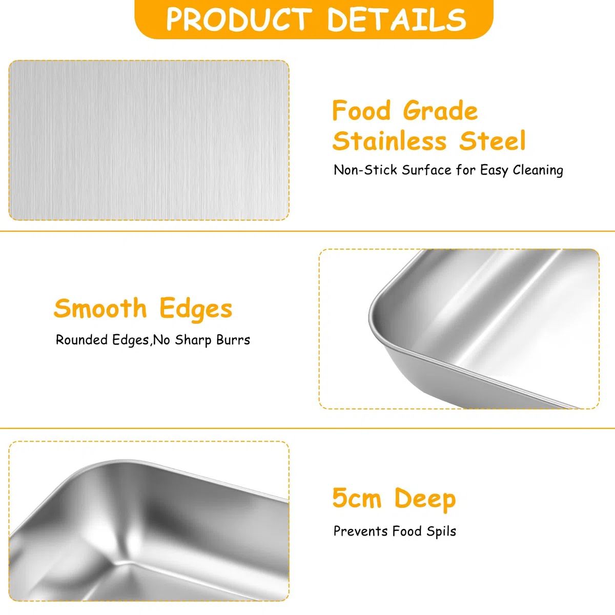 3 Piezas Bandejas para Empanar, Bandejas Acero Inoxidable para el Rebozado, Bandeja para Empanizar de Horno Metálica Rectangular para Empanizar Rebanadas de Carne Pescado (25,5 x 20 x 5,5 cm)