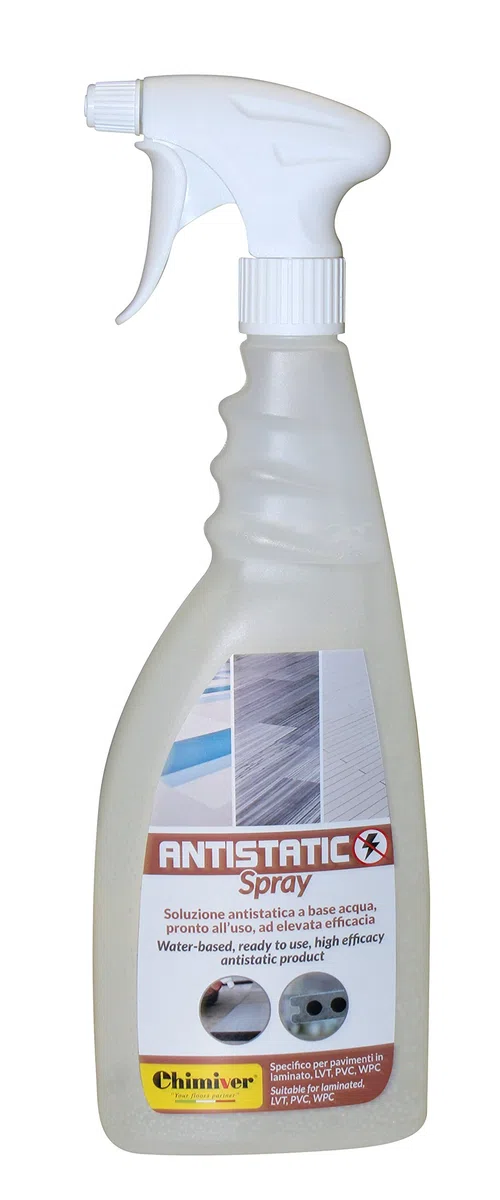 Chimiver - ANTISTATIC SPRAY | Solución antiestático a base agua para el tratamiento antiestático de compound laminado, LVT, PVC, WPC. Botella de 750 ml.