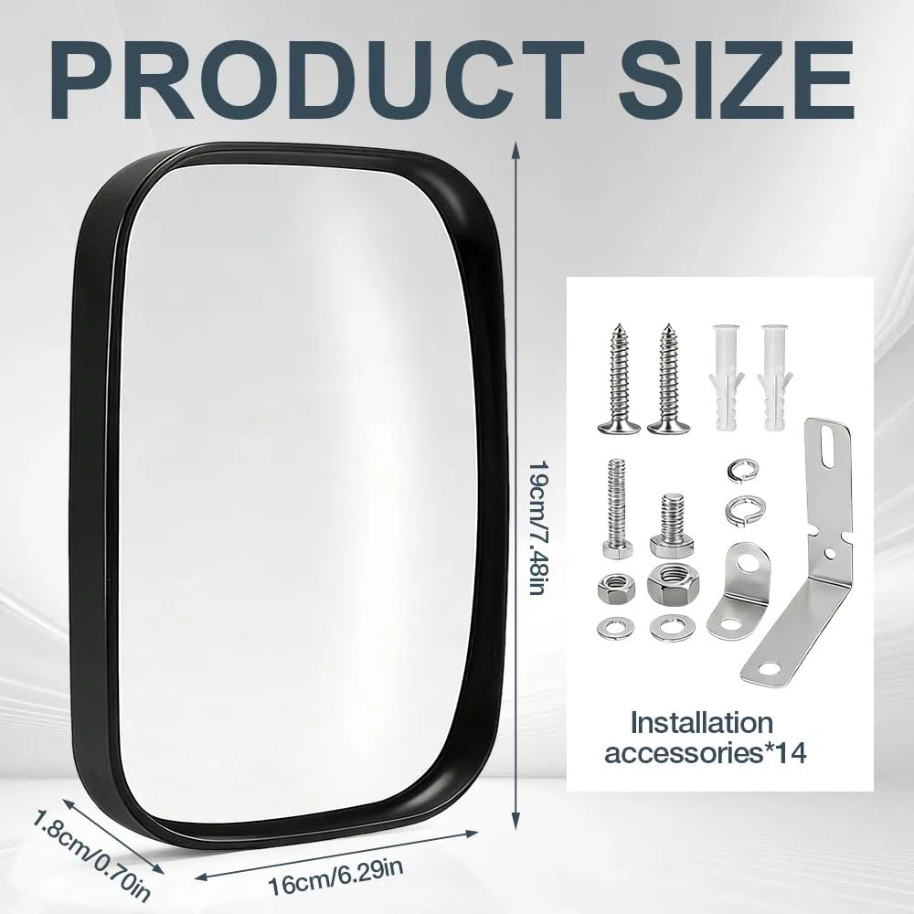 Espejo Convexo Ajustable, 16 x 19 cm, Gran Angular, Rectángulo, Acrílico, Espejo de Tráfico Seguridad para Familia, Garaje, Almacén, Comercio, Oficina, Interior y Exterior