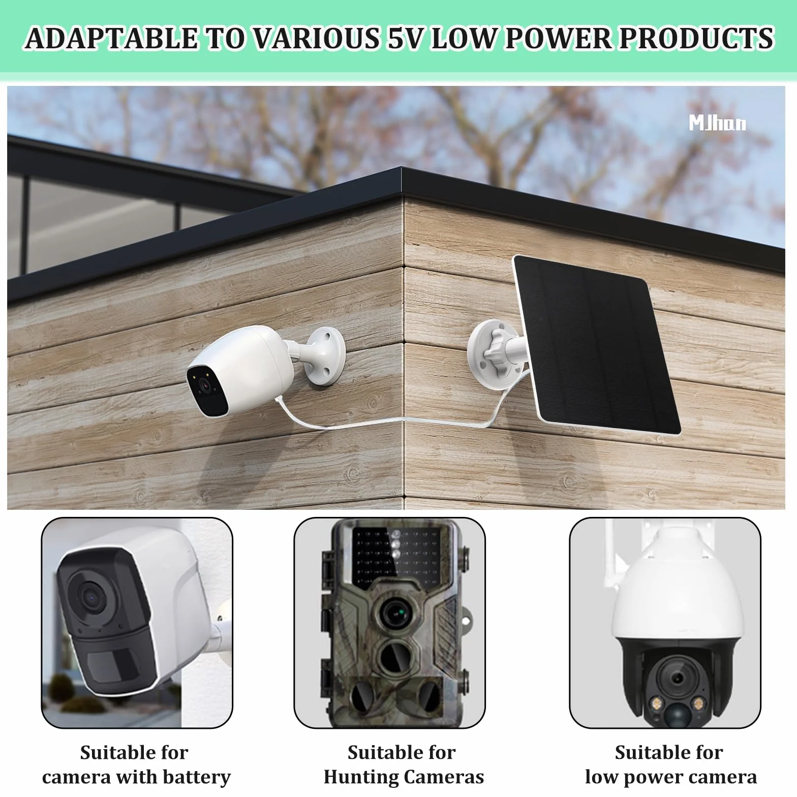AFAIK Panel solar módulo solar para cámara Ring 5V 5W con batería Ring Spotlight Cam/Pro/Plus y Stick Up Cam/Pro con conector de barril, cable de carga de 4m, IP65 impermeable, cargador solar para