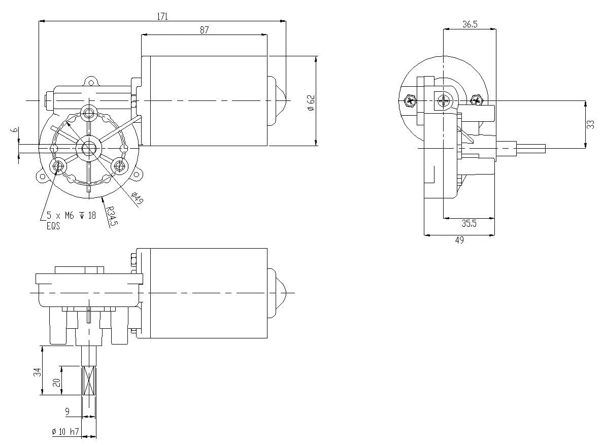 Motorreductor eléctrico de tornillo sin fin 12V 50rpm con doble eje plano (caja de engranajes izquierda), bajo nivel de ruido, apto para puertas de garaje.