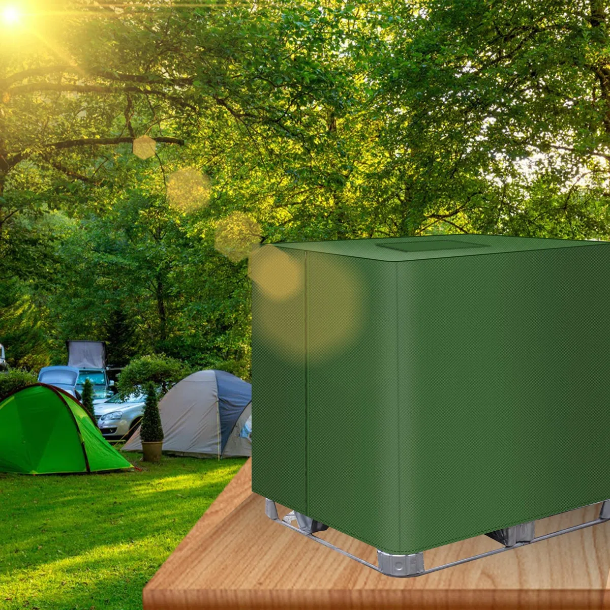 Cubierta para Depósito de Agua 1000L, 420D Funda Depósito Agua con Cremallera y Abertura Velcro, Anti UV Impermeable Antipolvo Cubierta Protectora para Depósito Lluvia, 120x100x116cm