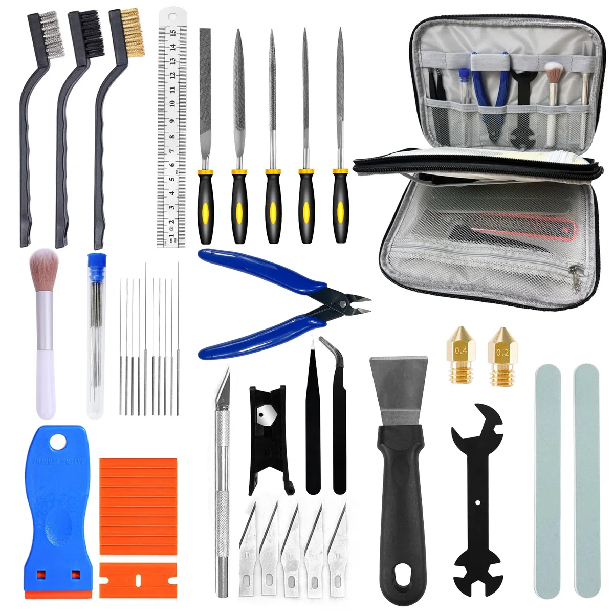 Kit de Herramientas de Impresora 3D,49 PCS Accesorios para Impresora 3D con Kit de Limpieza de Boquillas,Kit de Destornilladores de Extracción,Desbarbado,Pinzas