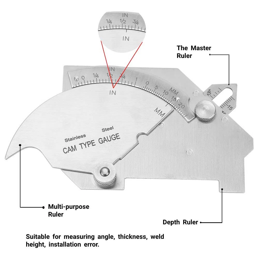 Medidor de filete de Soldadura, Herramienta de Soldadura Inspección,acero inoxidable Imperial MG-8 Bridge CAM Regla de prueba de inspección de costura de soldadura con caja, para medición de soldadura