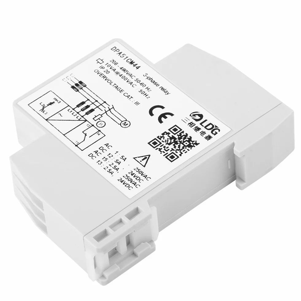 DPA51CM44 Relé de monitoreo trifásico, relé de monitoreo de corriente/voltaje Protector de secuencia de fase para trifásico, sin neutro, pérdida de fase y secuencia de fase incorrecta