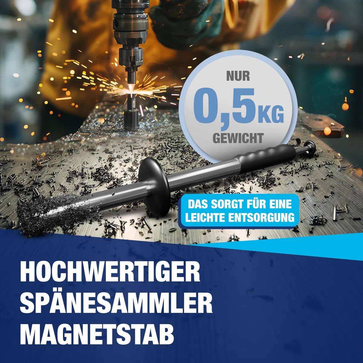Barra magnética NTG para virutas con capacidad de 5 kg, longitud 385 mm, recogedor magnético para virutas de metal y virutas de cepillado, para virutas metálicas