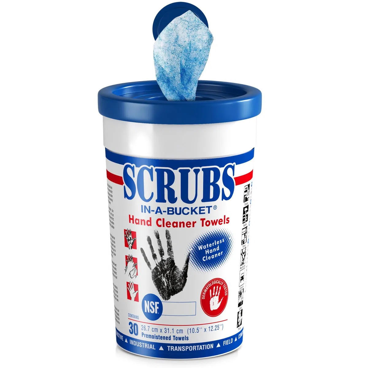 SCRUBS in a Bucket - 30 toallitas limpiadoras de manos - limpiador de manos con aprobación de NSF - la limpieza de manos perfecta - versátil y ideal para llevar en movimiento