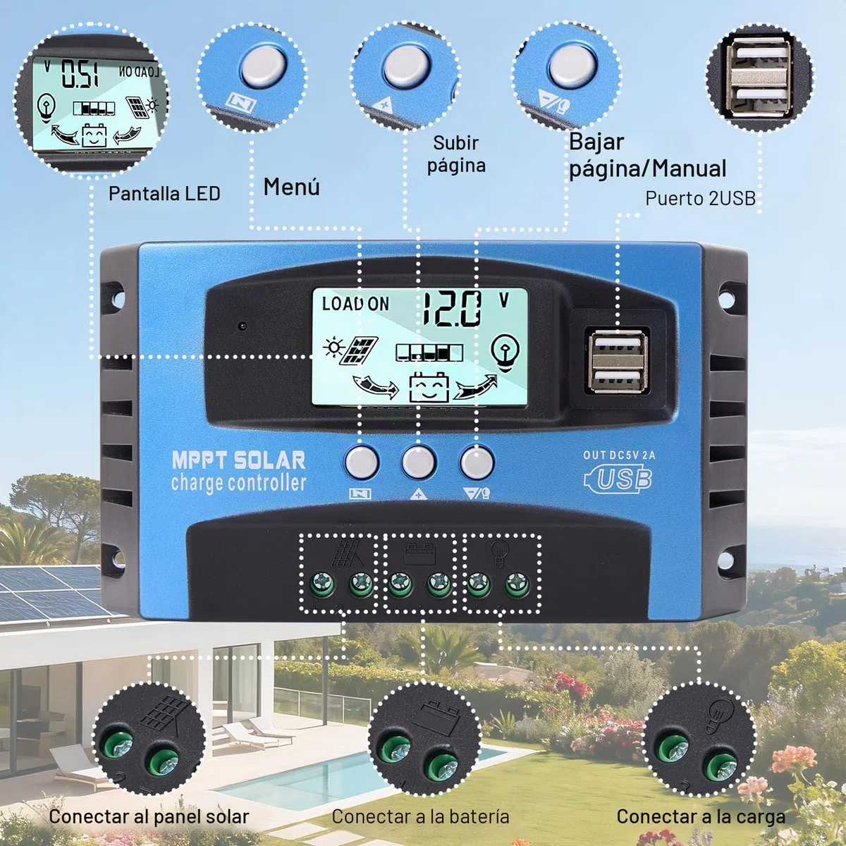 Yoving Controlador de Carga Solar MPPT 100A 12V/24V Automático - Regulador Inteligente para Paneles Solares con LCD, Protección contra sobretensión, Compatible con Baterías Litio/AGM/Gel