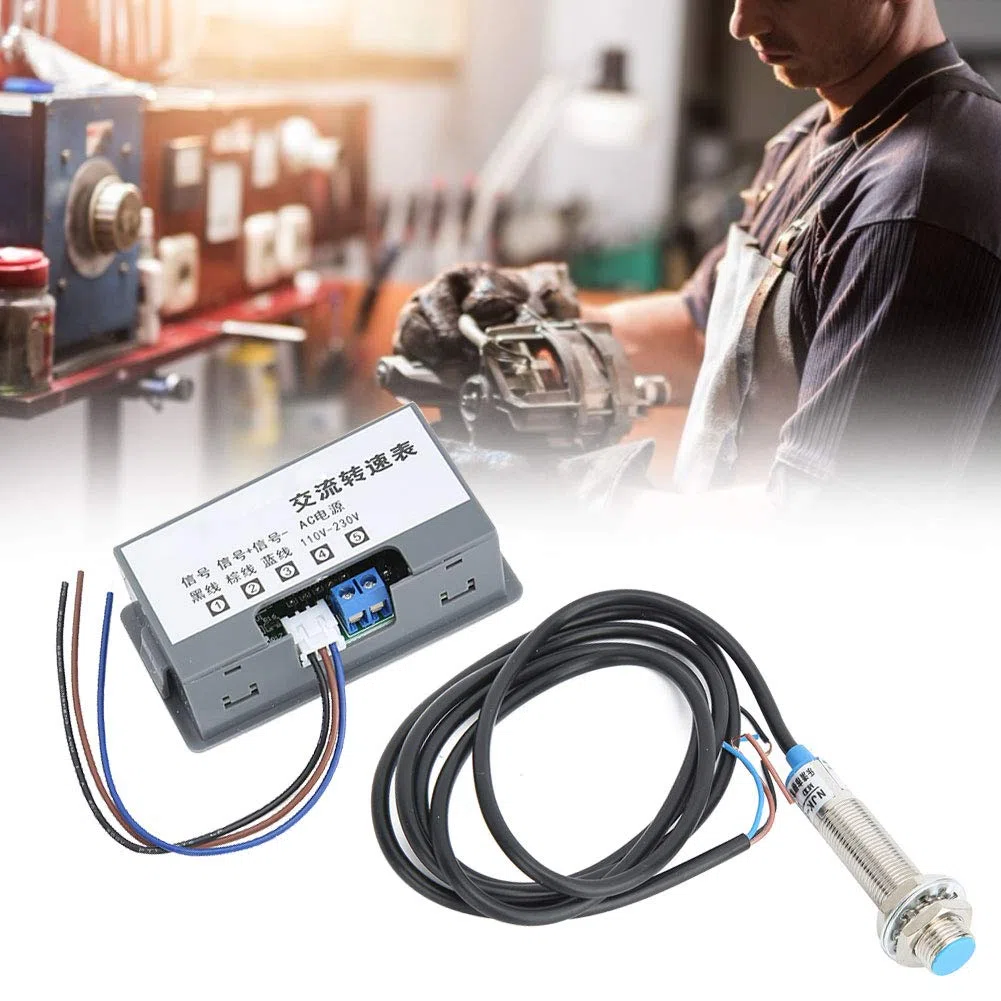 Medidor de Velocidad Digital, Pantalla Medición Alta 220V AC Tacómetro Tubo de 4 Dígitos y Detectores Precisión AC220V