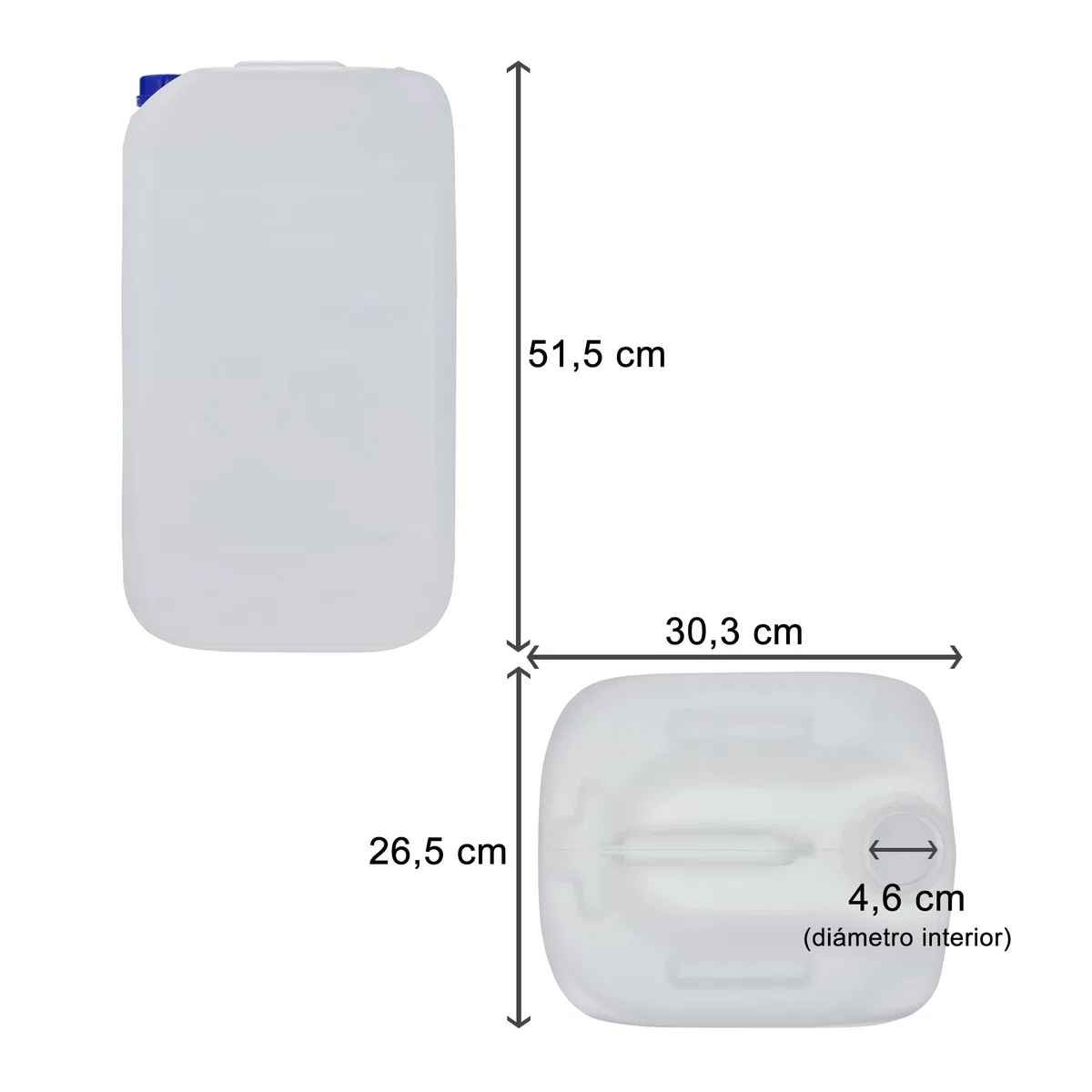Bidón Garrafa Plástico 30 litros apilable. Apta para uso alimentario como depósito contenedor de agua potable. Homologación para transporte ADR.