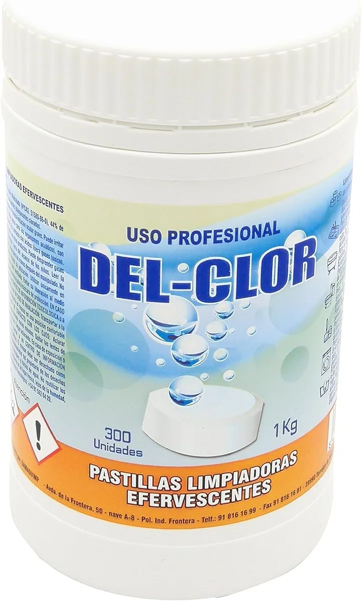 Lejía en pastillas. Bote de 300 pastillas limpiadoras efervescentes, blanqueadoras y eliminadora de olores. 1 kg.
