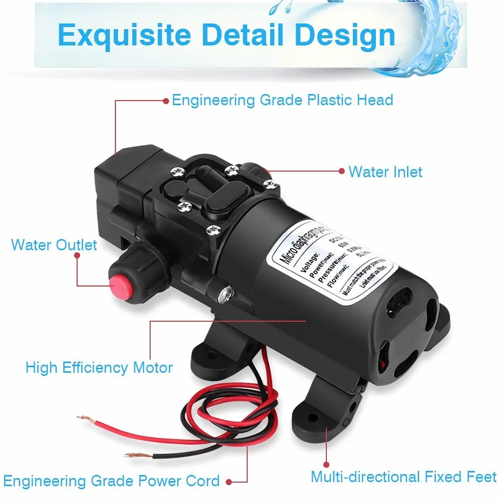 Bomba de agua, bomba de diafragma DC 12V Bomba autocebante Bomba de transferencia para exteriores para rociadores de jardín Ducha