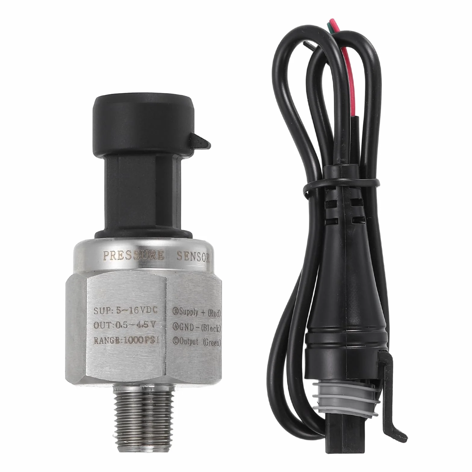 QUARKZMAN Sensor Emisor Transductor De Presión Con Conector, 1/8" NPT 1000 PSI Transmisor De Presión De Acero Inoxidable Para Aceite Combustible Agua Aire