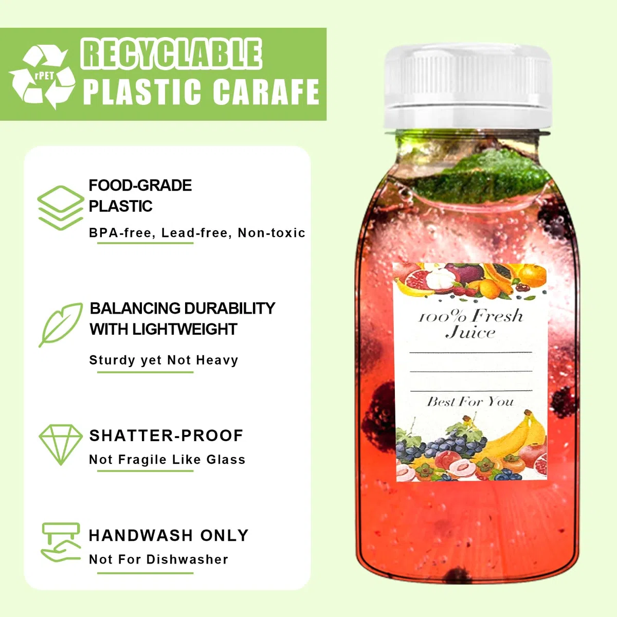 Botellas de jugo de plástico de 200 ml, botellas pequeñas de 100 ℃ con tapas, sin BPA, reutilizable, con tapas, mini chupito de jengibre vacío para jugo de leche, batido, agua, mini refrigerador