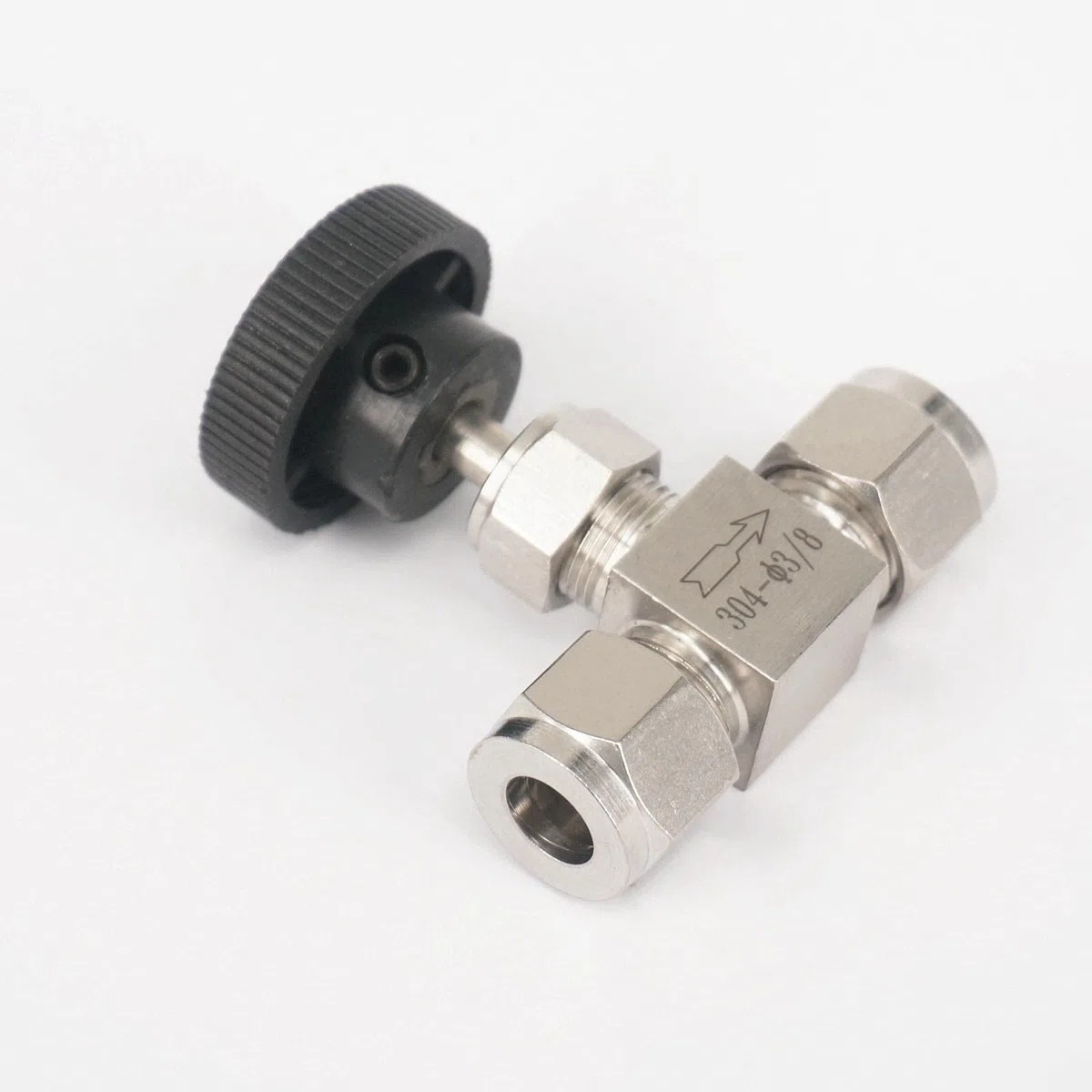 Needle Valve 3/8 Inch OD Tube 304 Stainless Steel Shut Off Flow Control Needle Valve Compression Fitting 6.4 Mpa