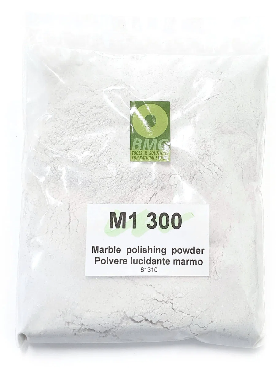 BMC M1-300 Polvo de pulido para mármol y piedra caliza, bolsa de 100 g, para el tratamiento de manchas de corrosión leves y opacas en superficies con acabado pulido espejo. Aplicación manual