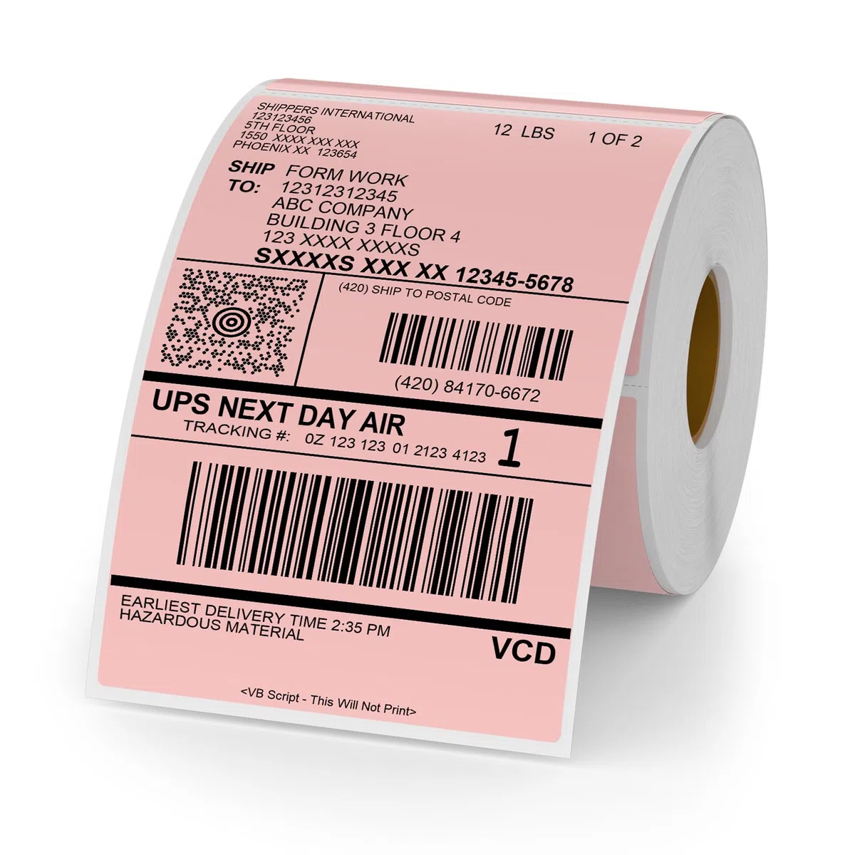 Etiqueta Térmica Rosa Vinilo 150 x 100 mm Rollo Perforado Autoadhesivo Etiqueta Térmica Directa Etiqueta de Envío Impermeable para Código de Barras Código QR Paquete de 250