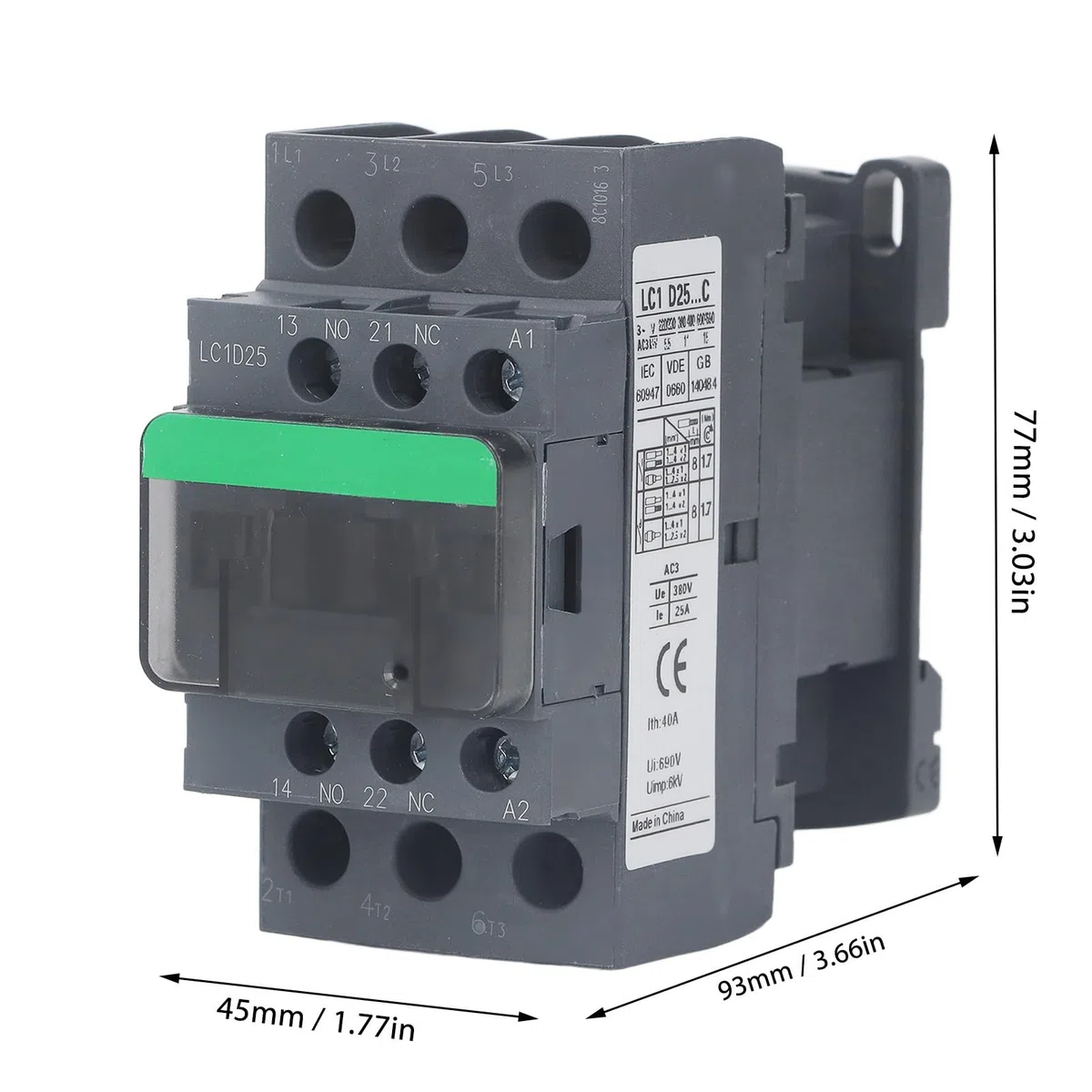 LC1D25 Contactor de CA 1NO 1NC 25A 380V Bobina de Alto Voltaje Contactor de Plata Controlador de Motor Reemplazo de Alta Sensibilidad Contactor de CA Eléctrico Universal (Voltaje