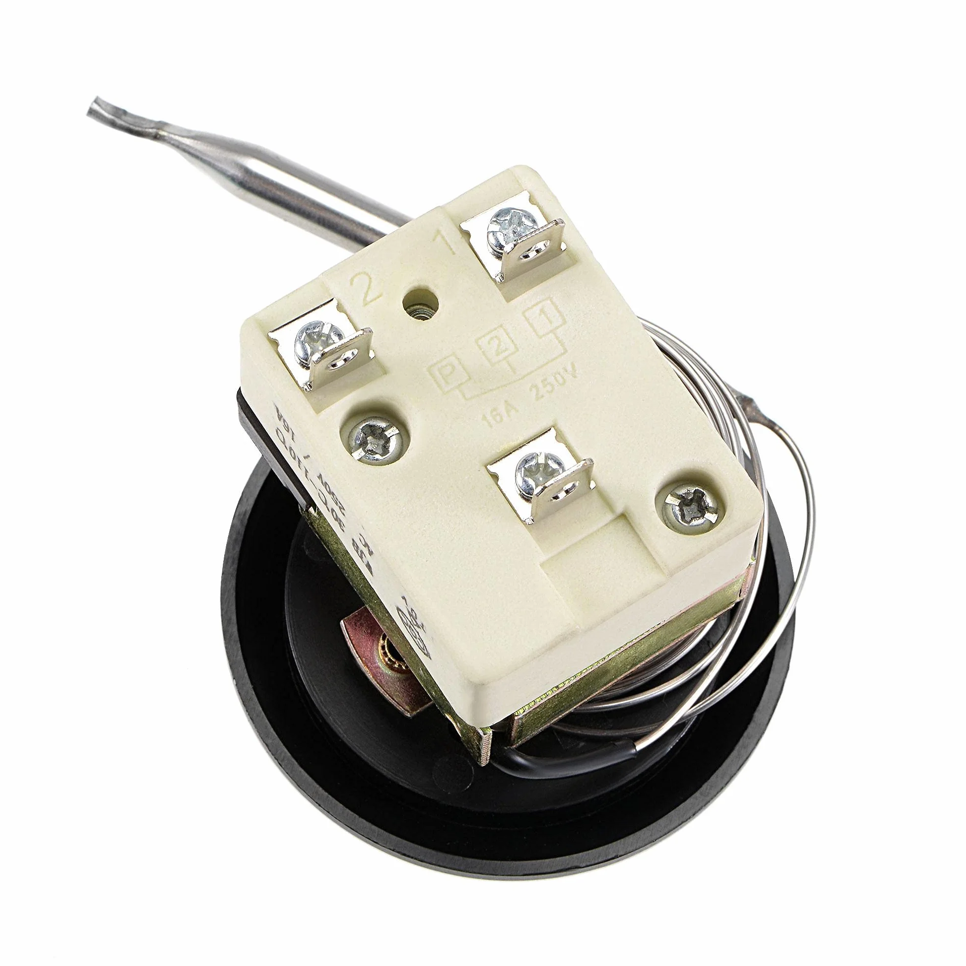 sourcing map 1NO 1NC 250V 16A 30-110C Temperatura Control Interruptor Capilar Termostato para Horno Refrigerador Calentador 2m con 2 Tornillos y 3 Engarzados Terminales