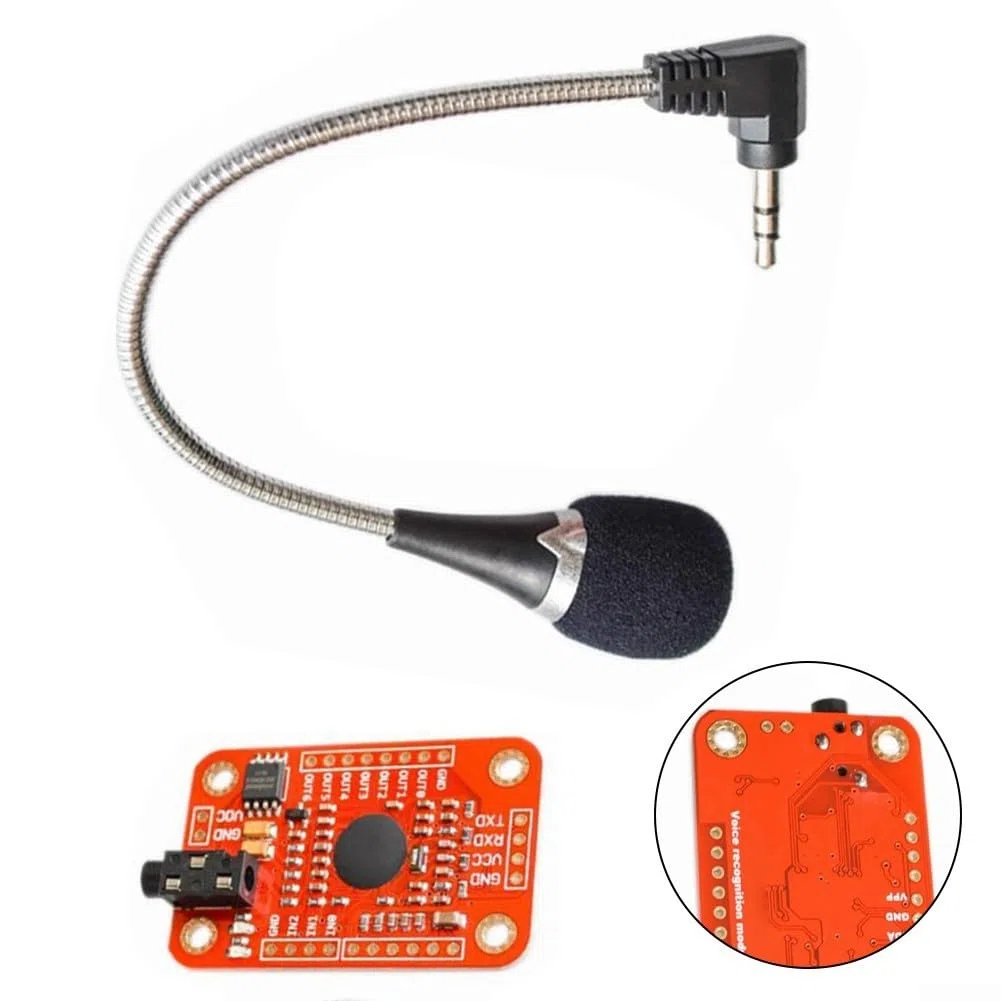 Módulo de reconocimiento de voz V3 para, permite 7 comandos de voz simultáneos y 80 entradas personalizadas, con control UART GPIO y conector de micrófono de 3,5 mm