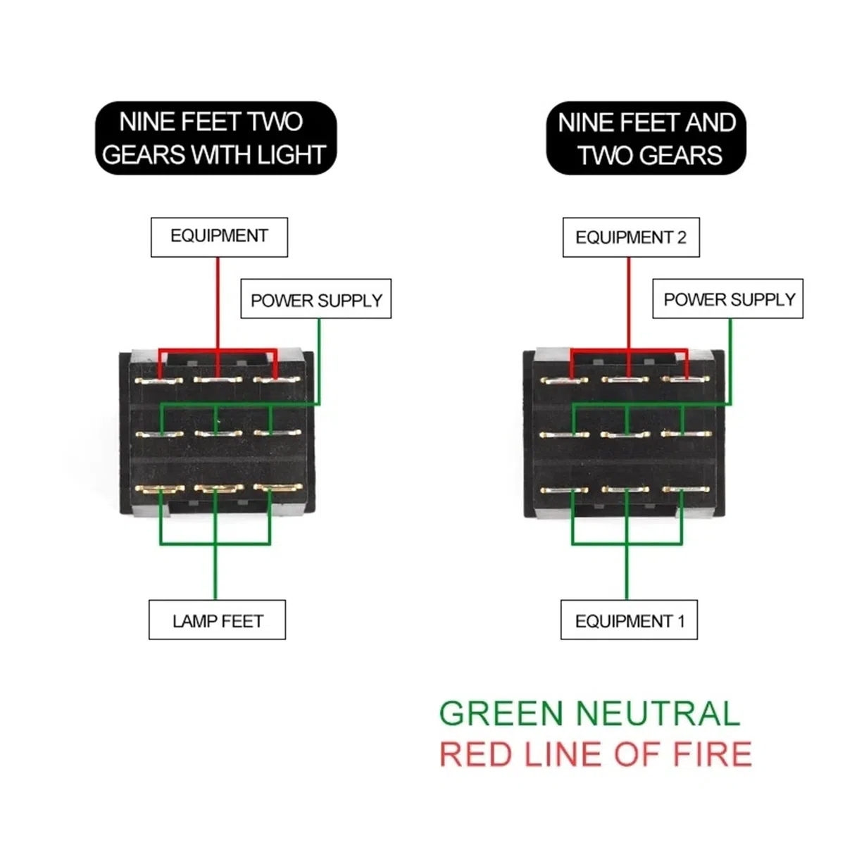 Interruptor basculante KCD3 40,3 x 33,3 mm, luz roja, 3 vías, negro, 9 pines, 2 posiciones, ON-OFF/ON-ON, 16A/30A, 250V CA, triple interruptor de alimentación, 10 unidades (With Red Light)