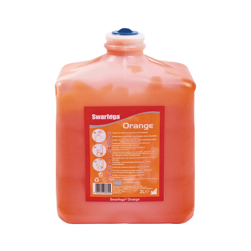 Swarfega - Jabón de manos naranja, limpiador de manos resistente sin disolventes con exfoliante natural e hidratantes, suave para la piel, cartucho de 2 litros