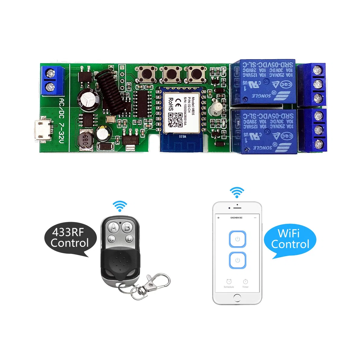 2 canalesWiFi Wireless Smart Switch Módulo de relé de bloqueo automático que avanza lentamente, se aplica al control de acceso Tuya SmartLife APP, DIY WiFi Abridor de puerta de garaje