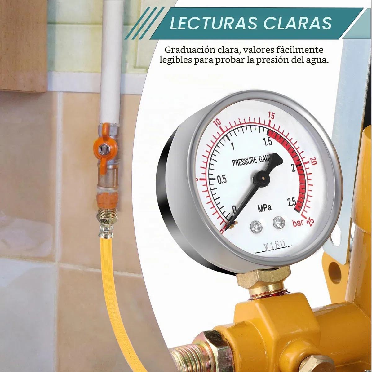HSEAMALL Bomba de Prueba de Presión de Agua, Manual de 1/2 Pulgada, 25 kg, 2,5 MPa, Amarillo, Sobre el Suelo, Aluminio, BOMBA_DE_AGUA