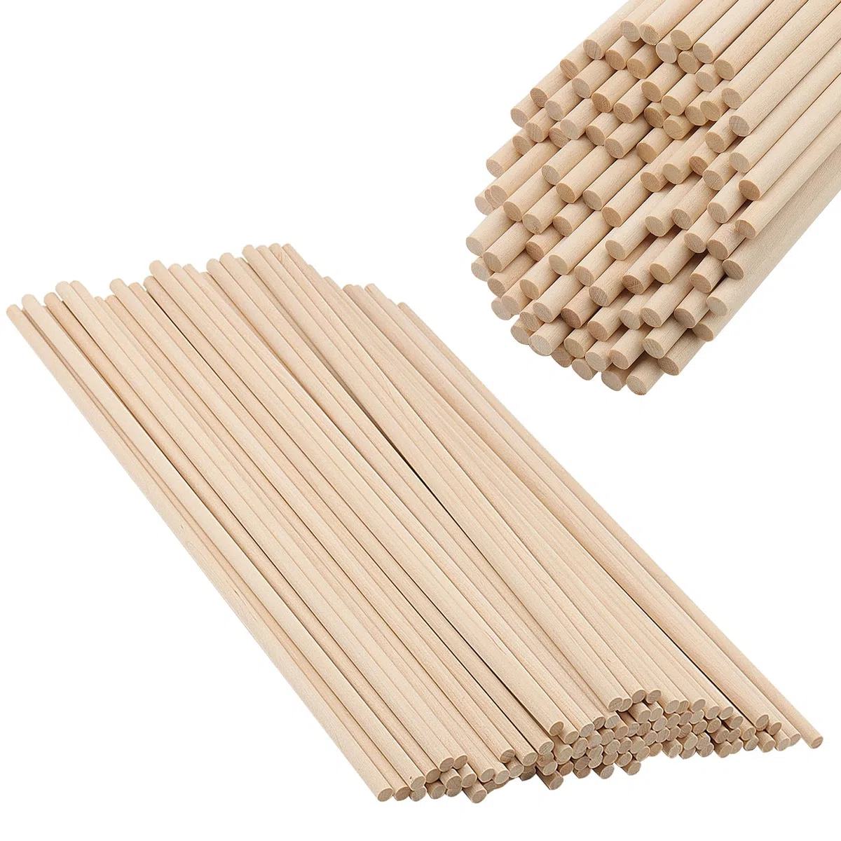 150 Palitos de Madera Redonda de 40 cm x 5 mm para Manualidades, Palos de Madera Redondos Sin Tratar, para Carpintería, Modelismo y Decoración