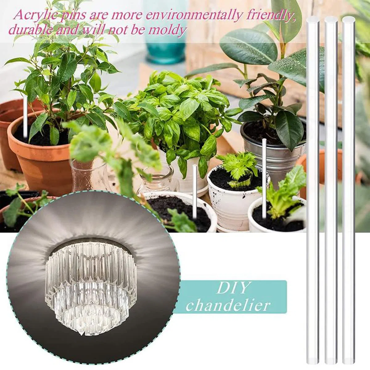 1 Barra de Barra sólida Redonda de acrílico Transparente, Accesorios de decoración DIY, 20mm de diámetro, 500mm de Largo