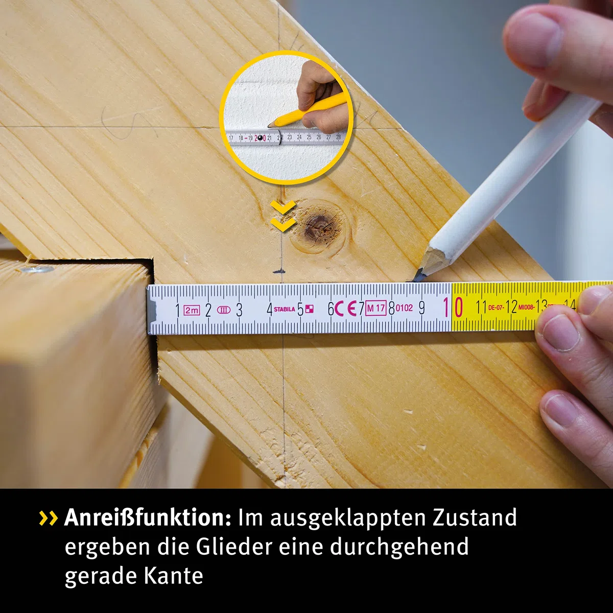 STABILA Regla plegable de madera tipo 1407 GEO de 3 m, escala métrica blanca/escala geográfica