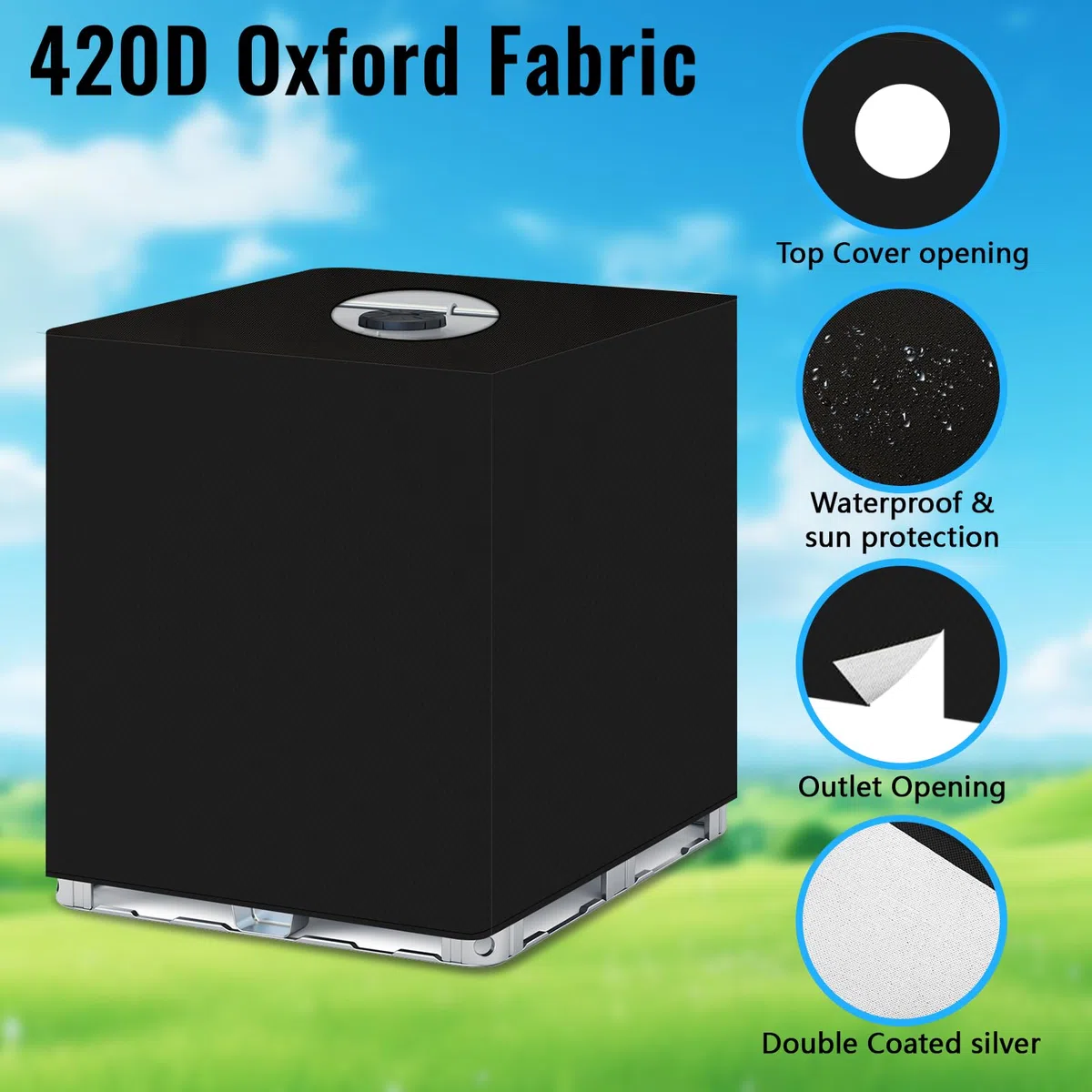 IBC - Cubierta para depósito de agua (1000 L, 420D IBC, impermeable, protector UV, para depósito de agua, para barril de agua de 1000 l, 120 x 100 x 116 cm)