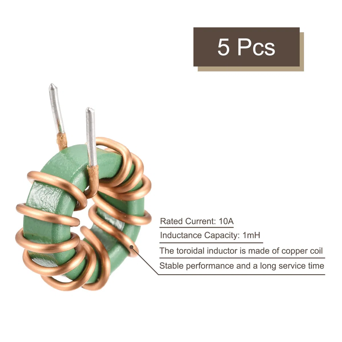 sourcing map Toroidal Inductancia Cobre Bobina Vertical Inductor 1mH 10A para DIY Circuito Placa Paquetes 5