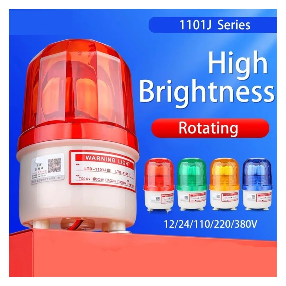 Torre de alarma y señalización industrial LTE-1101. Indicador giratorio con luz estroboscópica sin sonido. 12V 24V 110V 220V 380V. Amarillo, azul, rojo, verde.(Red,220v)