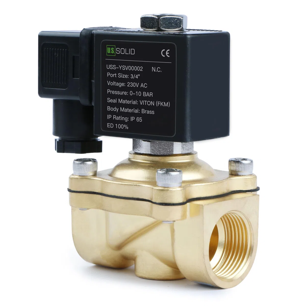 U.S. Solid Electroválvula latón G 3/4 pulgada 220 V CA normalmente cerrada NC 10 bar, válvula eléctrica para agua, aire, diésel, queroseno, gasolina