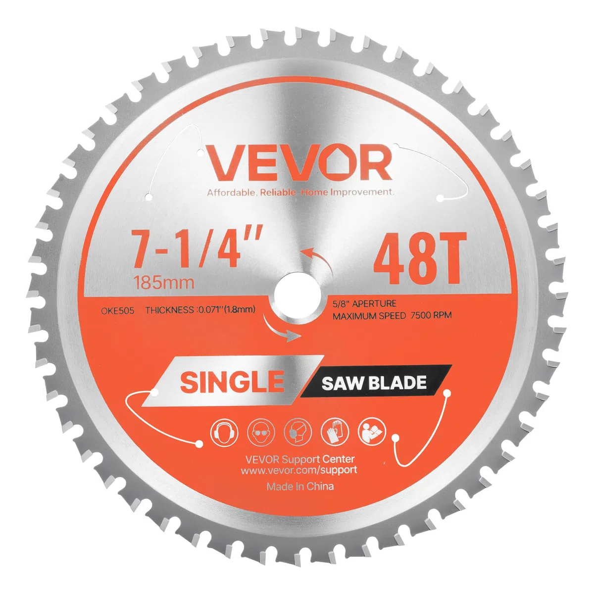 VEVOR Hoja de Sierra Circular, 185 mm de Diámetro, 48 Dientes Afilados de Aleación, 15,875 mm de Mandril, Acabado Fino, Hoja de para Cortar Metal con Rejillas de Ventilación que Reducen el Ruido