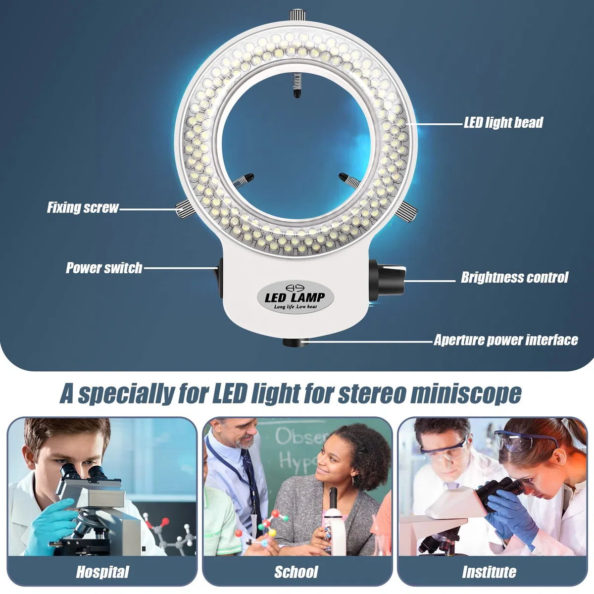 Anillo de luz industrial, 144 LED, 6000 K, 0-100% brillo ajustable, para microscopios y cámaras, incluye fuente de alimentación con enchufe de la UE