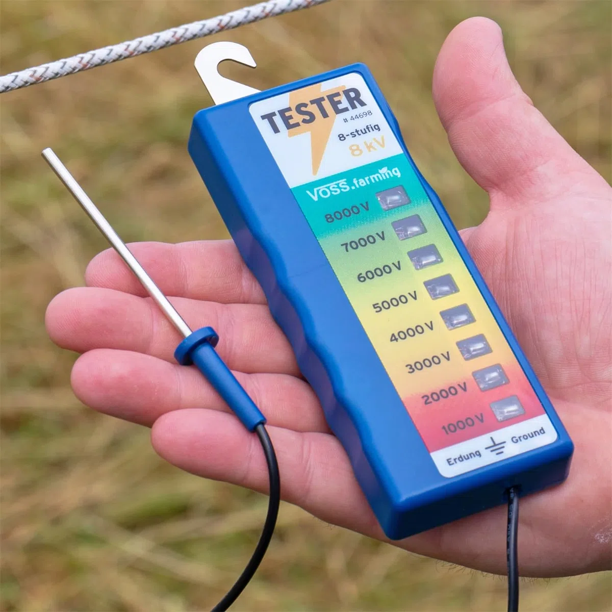VOSS.farming Comprobador de cercas “8 kV”, 8 Niveles (1000 hasta 8000V)