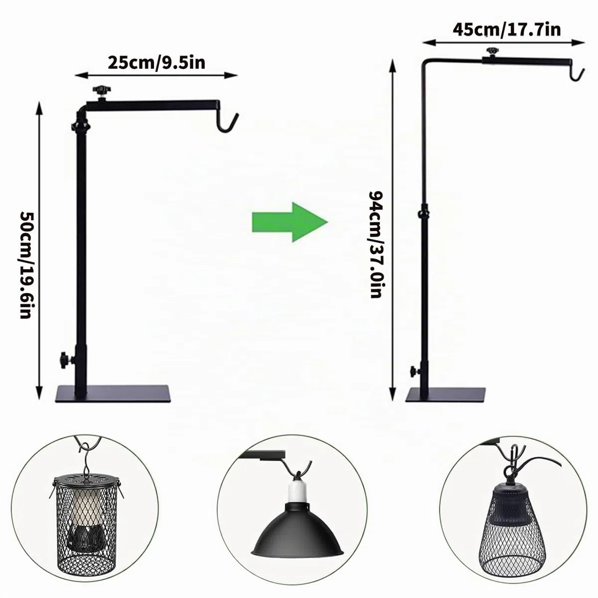 Soporte De Lámpara Reptil, Soporte De Lámpara De Calor Ajustable, Altura Ajustable 50-94 cm Ancho 25-45cm, Soporte De Lámpara De Luz De Aterrizaje, para Reptiles, Tortugas, Ciempiés, Araña