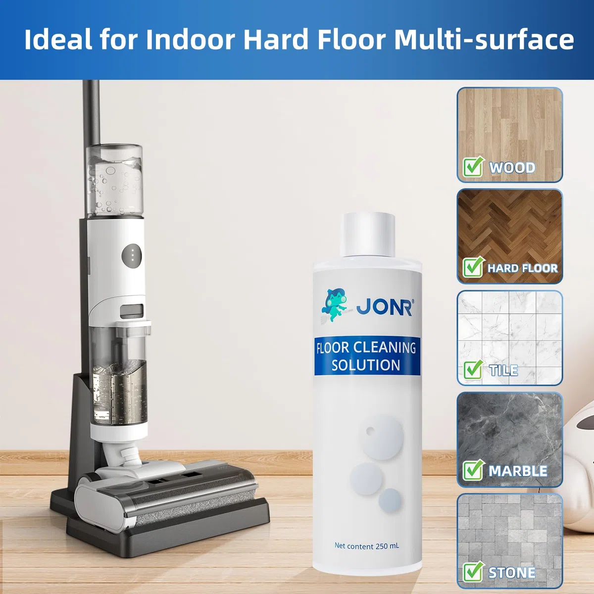 JONR Limpiador multisuperficie para aspiradoras en seco y húmedo JONR ED12, ED12 Lite, ED12 Pro, ED12 Pro Max, ED20 Pro, S20 Pro, T5/P20 Pro. Recomendamos diluirlo 1:30. 500 ml.
